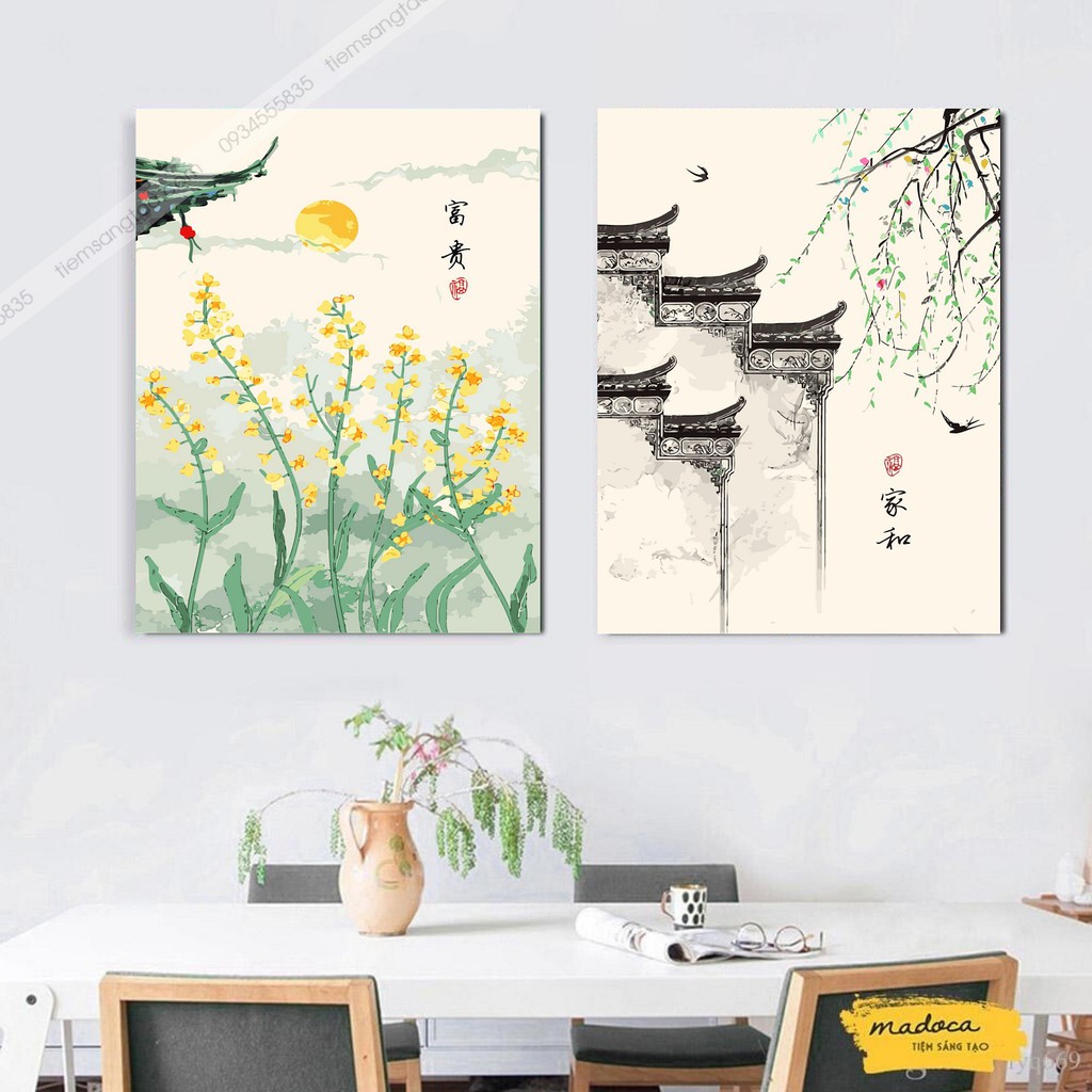 Tranh sơn dầu số hóa tự tô kết hợp Sắc Màu Trung Hoa T979 - T978
