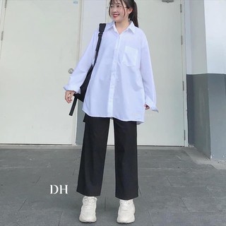 Áo sơ mi dài tay nữ màu trắng basic form thụng freesize dưới 65kg - NHUYFASHION_SM002