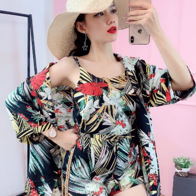 Sét 3mon áo 2 dây+ áo khoác + quần sọoc