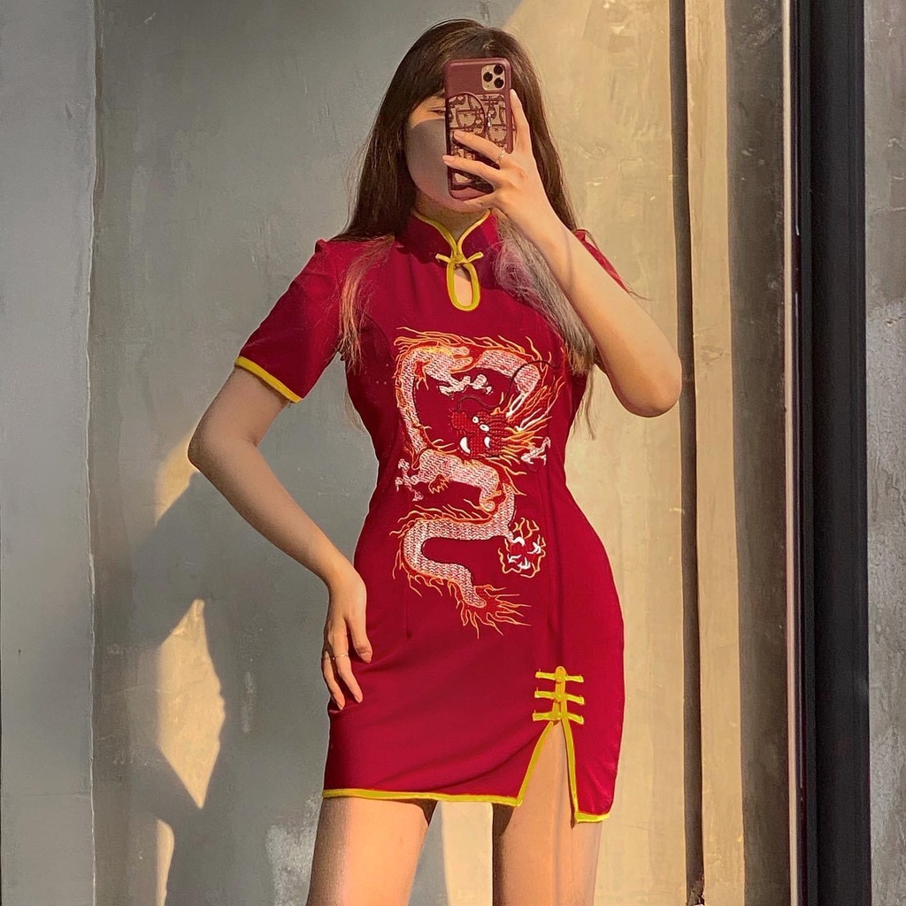 THE FANCE | Đầm cổ tàu thêu hình quyến rũ LONG PHỤNG SHANGHAI