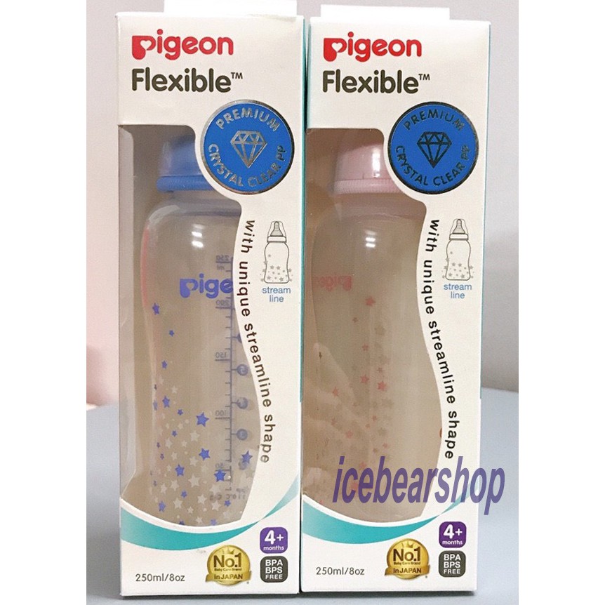 Bình sữa PP 250ml pigeon có in hình ngôi sao xanh, hồng , không BPA