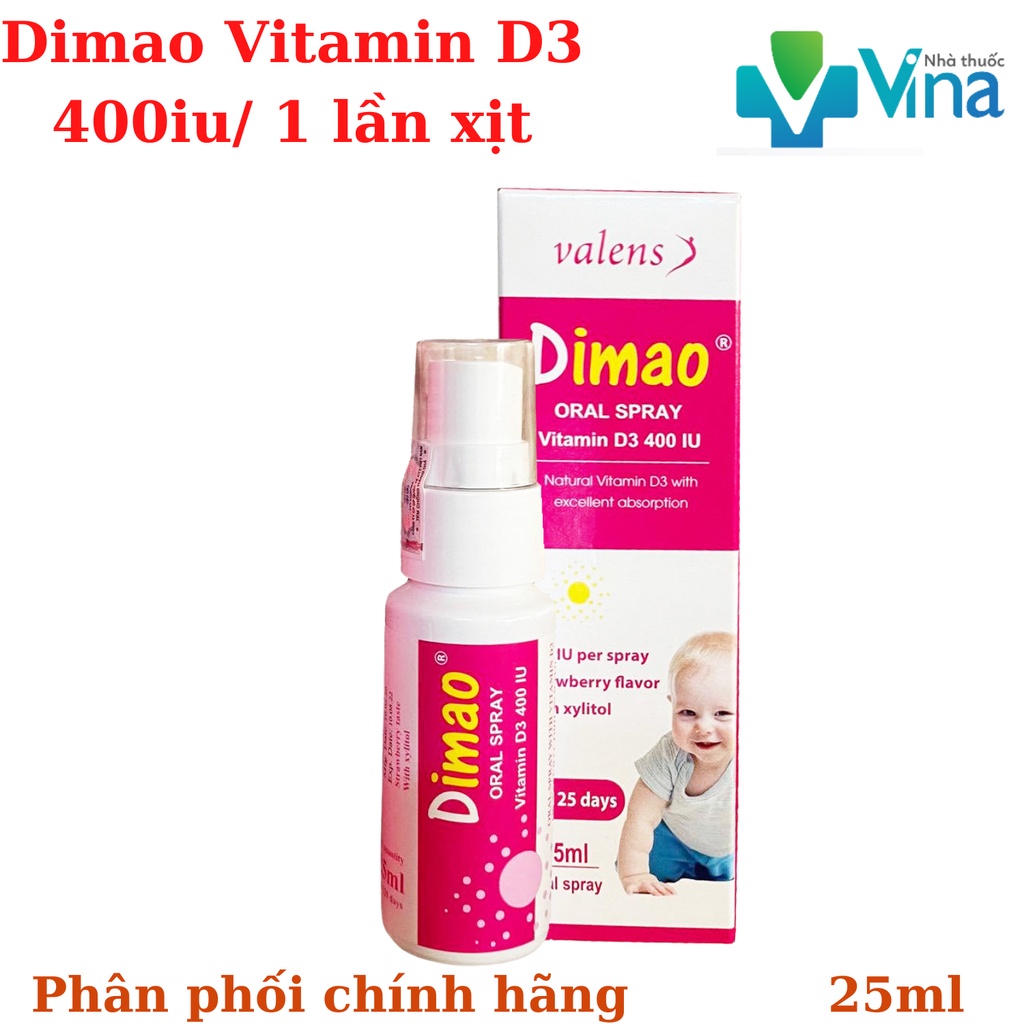 Dimao - Vitamin D3 Dạng Xịt 400IU, Hàng Nhập Khẩu Châu Âu, Hương Dâu, Hiệu Quả Và Hấp Thu Tốt (mẫu mới)