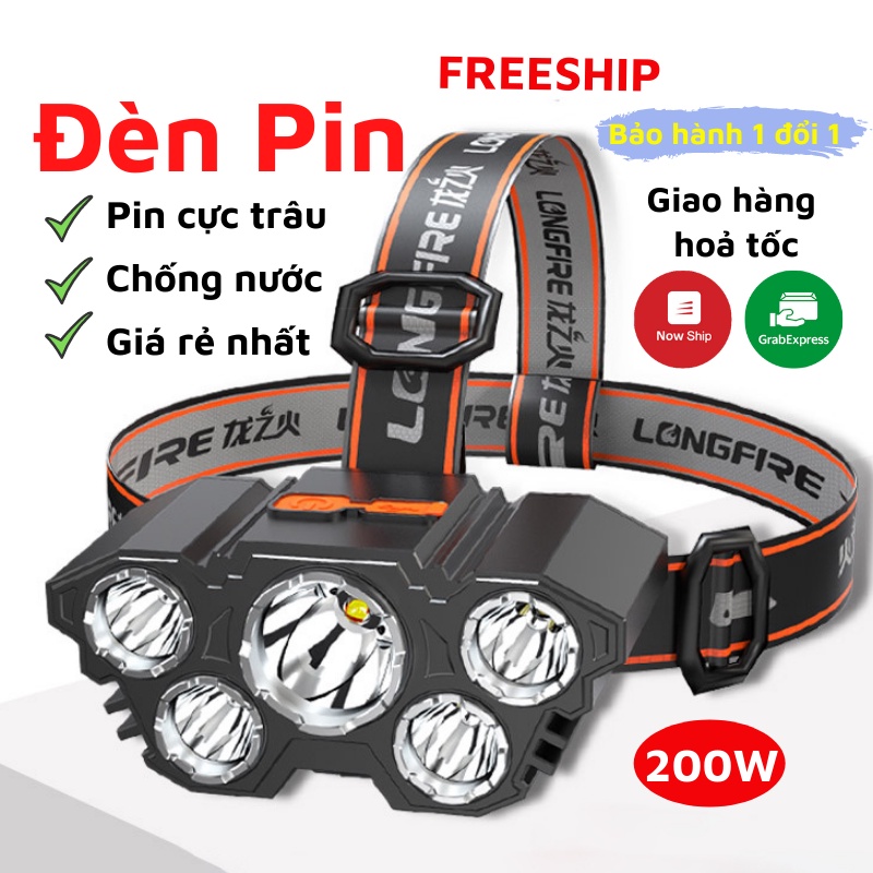 Đèn Pin Đội Đầu 5 Bóng, Đèn Pin Siêu Sáng Tích Điện Chống Nước Thích Hợp Đi Dã Ngoại, ASAKI OFFICIAL