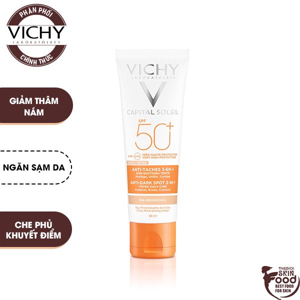 Kem Chống Nắng Ngăn Sạm Da, Giảm Thâm Nám Vichy Capital Soleil Anti-Dark Spot 3-In-1 SPF50+ 50ml