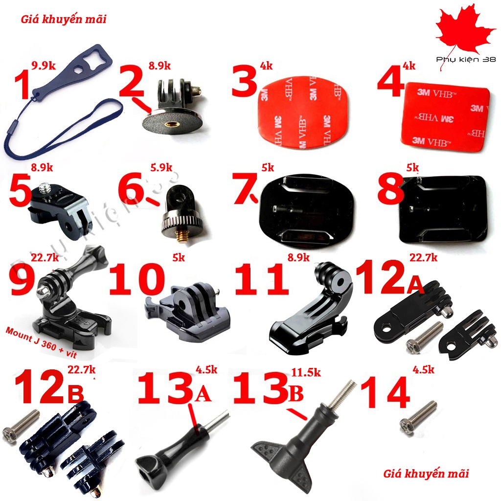 Phụ kiện (2) cho action cam gopro, sjcam, eken, DJI Osmo Action, xiaomi