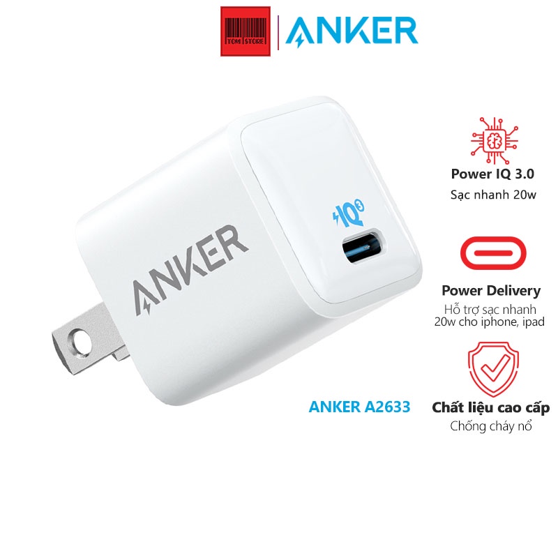 Cốc sạc nhanh 20W Anker Powerport III Nano A2633 hỗ trợ chuẩn sạc nhanh
