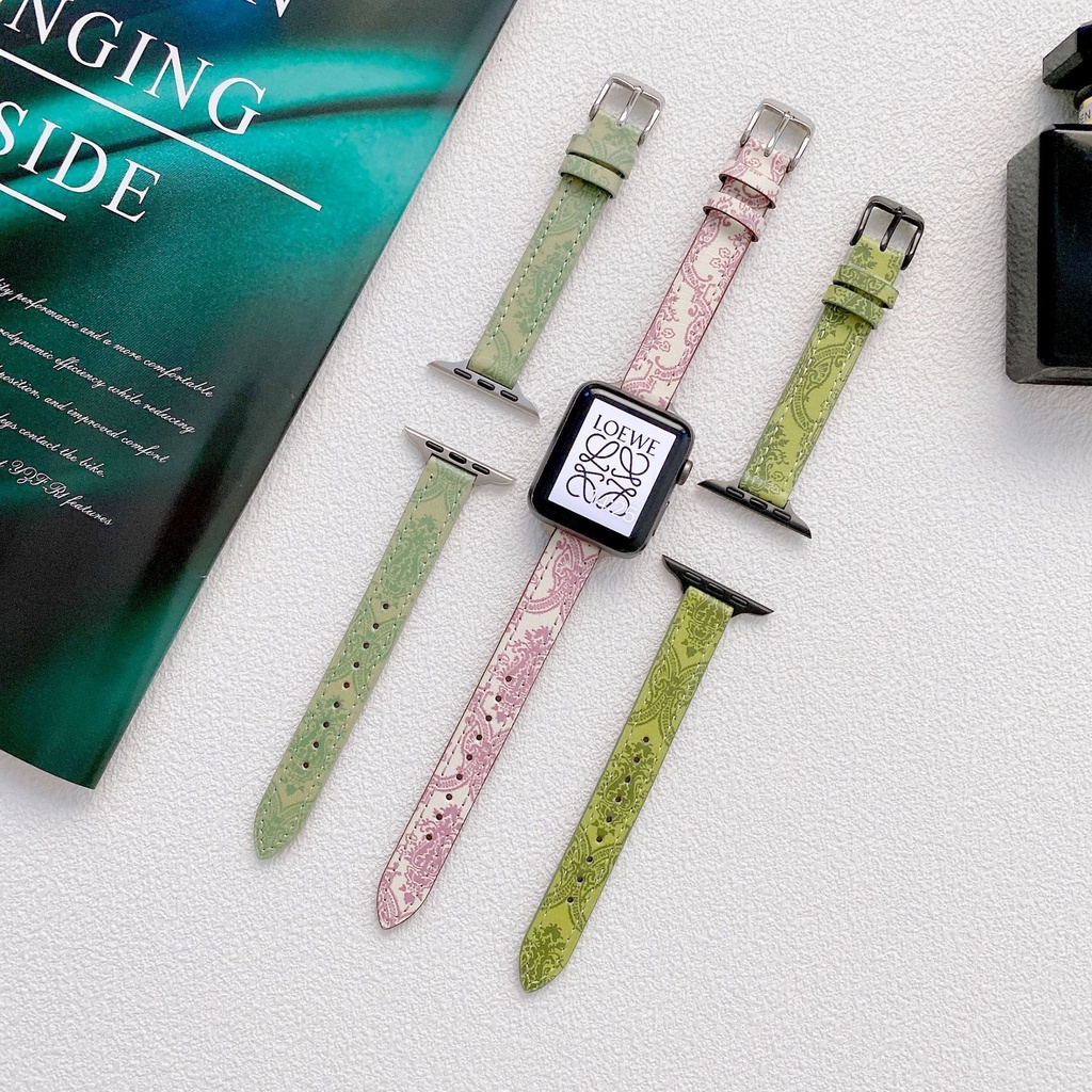 Dây Đeo Bằng Da Màu Xanh Lá Cho Đồng Hồ Thông Minh 7 6 5 Band 45mm 41mm 38mm 42mm i-watch Series 5 4 3 6 SE