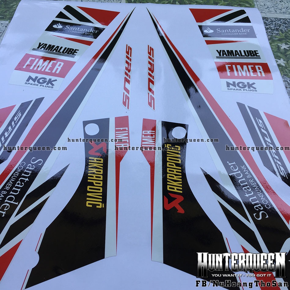 Tem rời Sirius - Santander trắng đỏ - Thiết kế theo yêu cầu, chỉnh sửa theo ý. Sắc nét, bền màu