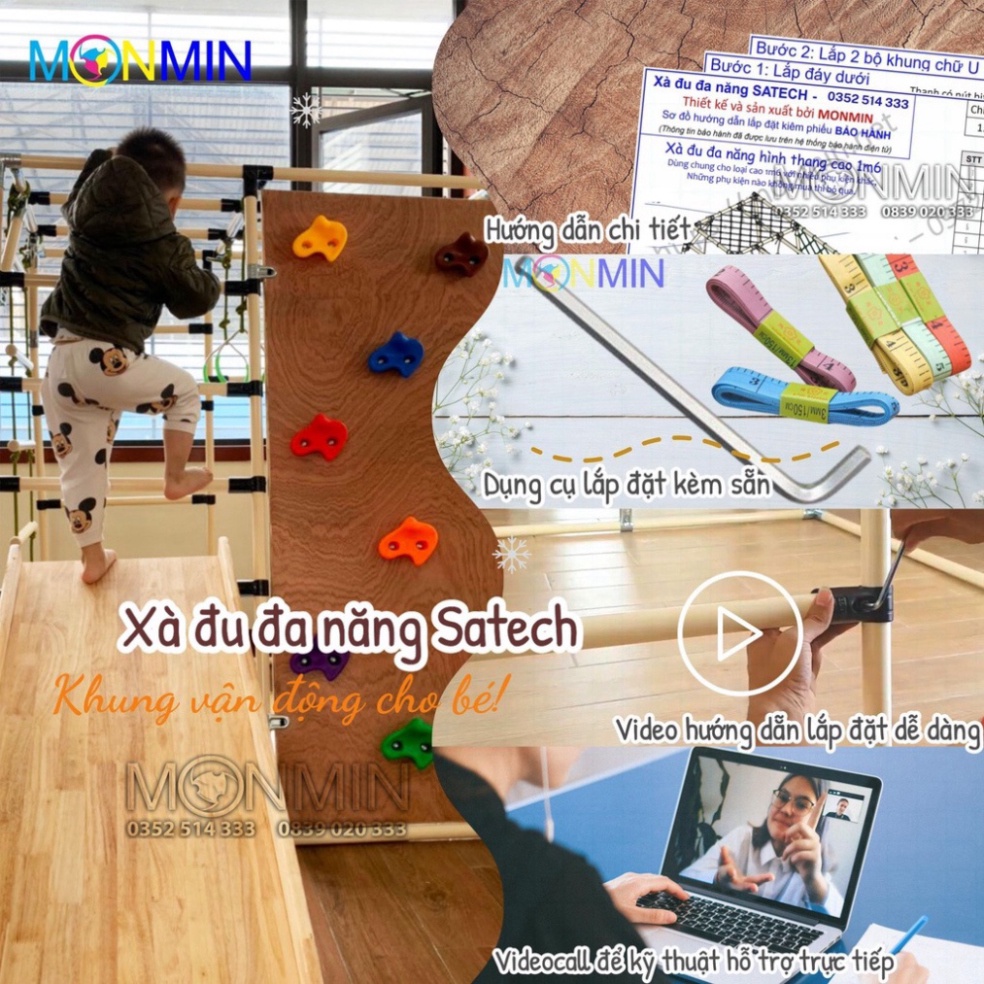 Xà đu đa năng Satech, khung vận động cho bé, bộ gấp gọn, cao 1.3m