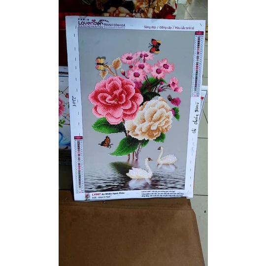 Tranh đính đá Hoa An Nhiên Hạnh Phúc LV067 (50x70cm) - tranh chưa đính đá