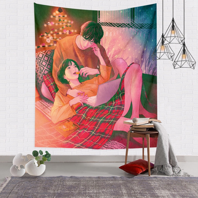 Thảm treo tường tình nhân, vải treo tường, decor phòng ngủ vintage siêu xinh