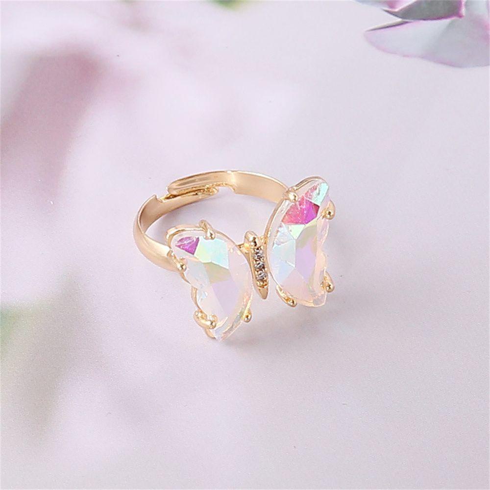 EUCA Nhẫn Hở Hình Bướm Đính Đá Pha Lê Màu Gradient Thời Trang