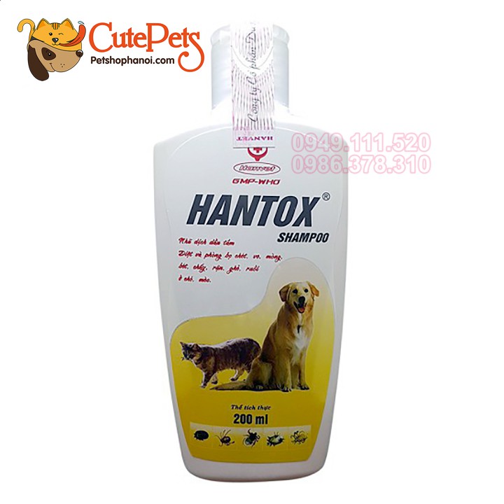  Sữa tắm Hantox Shampoo 200ml trị bọ, ve rận, côn trùng cho thú cưng - CutePets