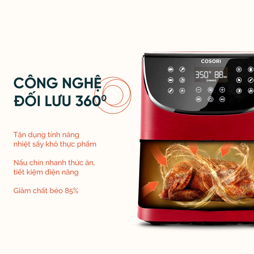 Nồi chiên không dầu Cosori CP158 -AF (5,5 lít) màu đỏ - Chính hãng bảo hành 2 năm