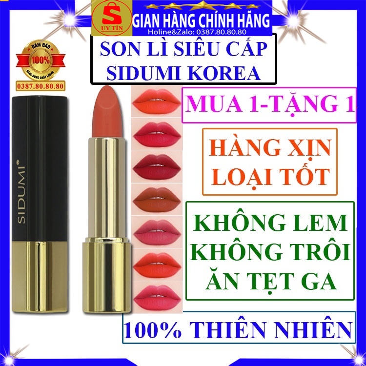 Son môi siêu lì không trôi khi ăn uống cao cấp xịn chính hãng Sidumi hàn quốc dạng thỏi lâu trôi màu đỏ cam cháy nâu đất