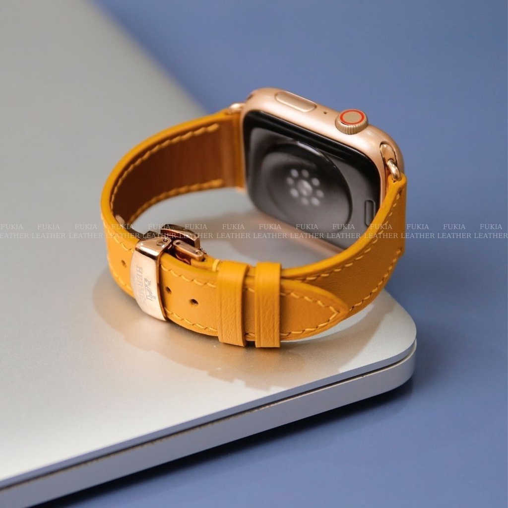 Dây da thủ công Swift Vàng dành cho Apple Watch, đồng hồ thông minh, đồng hồ cơ MIZADO