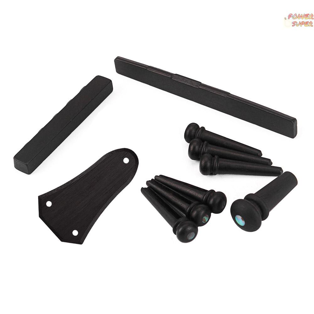 PSUPER 10pcs Acoustic Guitar Accessories Kit Ebony Material with End Pin Bridge Guitar Nut Bridge Pins Truss Rod Cover