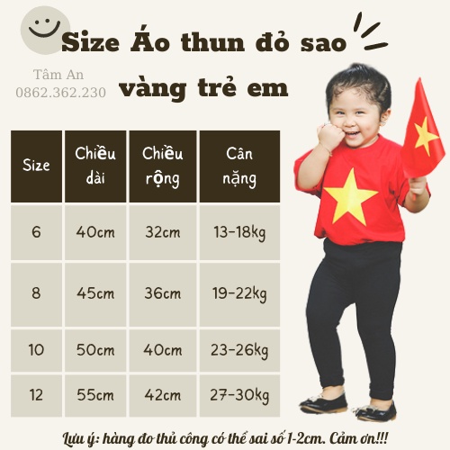 Áo thun cờ đỏ sao vàng trẻ em - Áo Việt Nam 100% Cotton co giãn 4 chiều unisex đủ size- Tâm An Sports