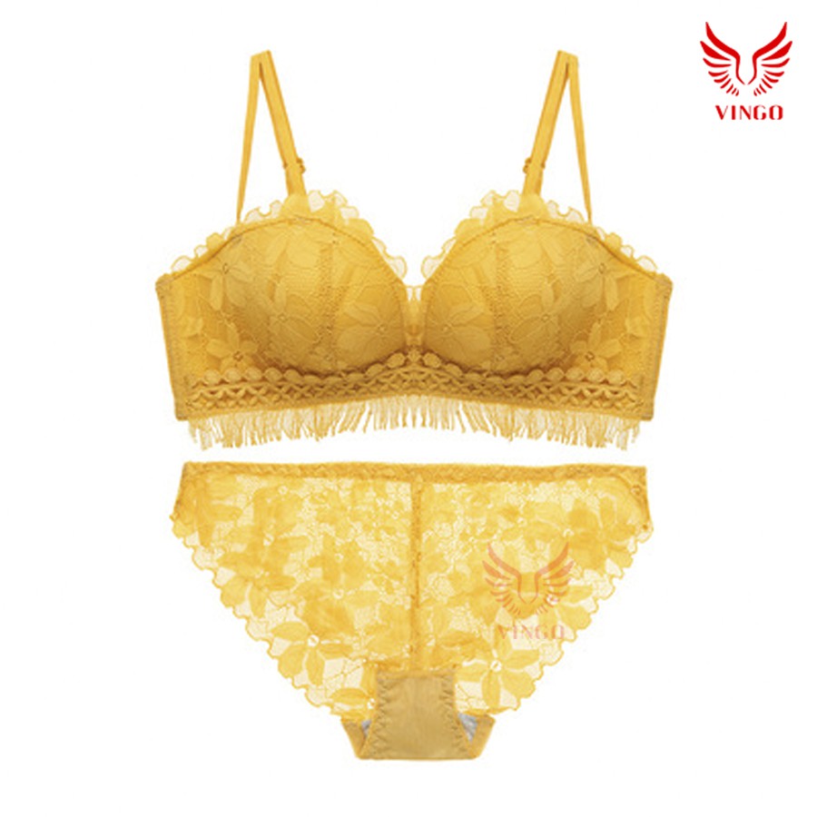 Bộ Đồ Lót Ren Viền Tua Rua Không Gọng Đệm Dày Đẩy Ngực Phong Cách Boho Trẻ Trung Cá Tính S003 Vingo | BigBuy360 - bigbuy360.vn
