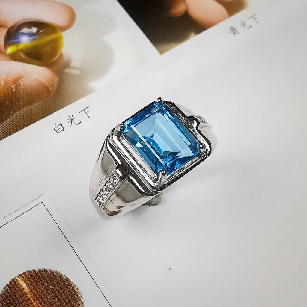 Nhẫn Đeo Tay Đính Đá Zircon Xanh Đơn Giản Thời Trang Mới Cho Nam