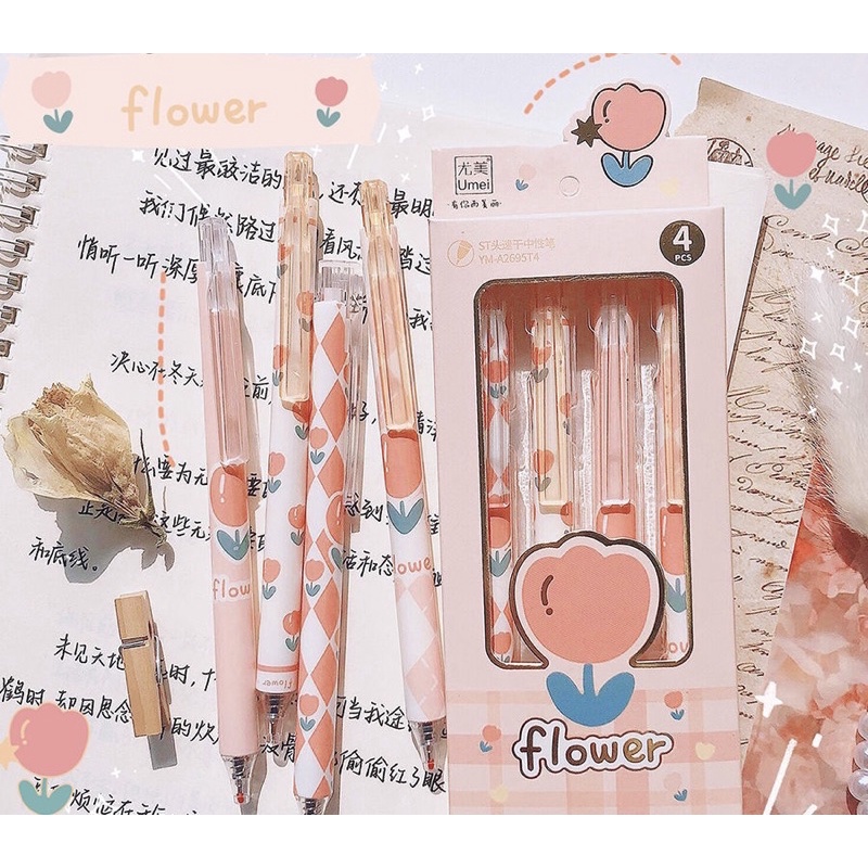 Bút bấm UMEI mực đen ngòi 0.5mm phiên bản Flower dễ thương Tẻn Tẻn