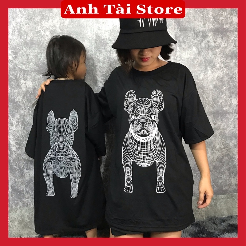 Áo thun tay lỡ phông Unisex nam nữ chất liệu Cotton co dãn 4 chiều oversize đến 70kg form rộng in hình chó AG789