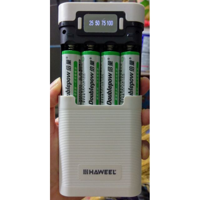 Chính hãng- Box sạc HAWEEL - Pin 18650 cao cấp Doublepow 3000mAh dung lượng thật
