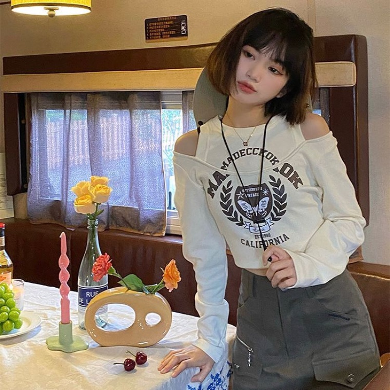 Áo Thun Tay Dài Hở Vai Giả Hai Lớp Phong Cách Mỹ Thời Trang Mùa Hè 2022 Dành Cho Bạn Nữ