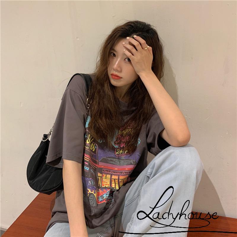 Áo thun tay lửng in họa tiết thời trang dành cho nữ