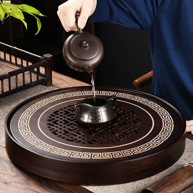 Khay trà tròn đựng ấm chén có khay thoát nước chắc chắn bền đẹp