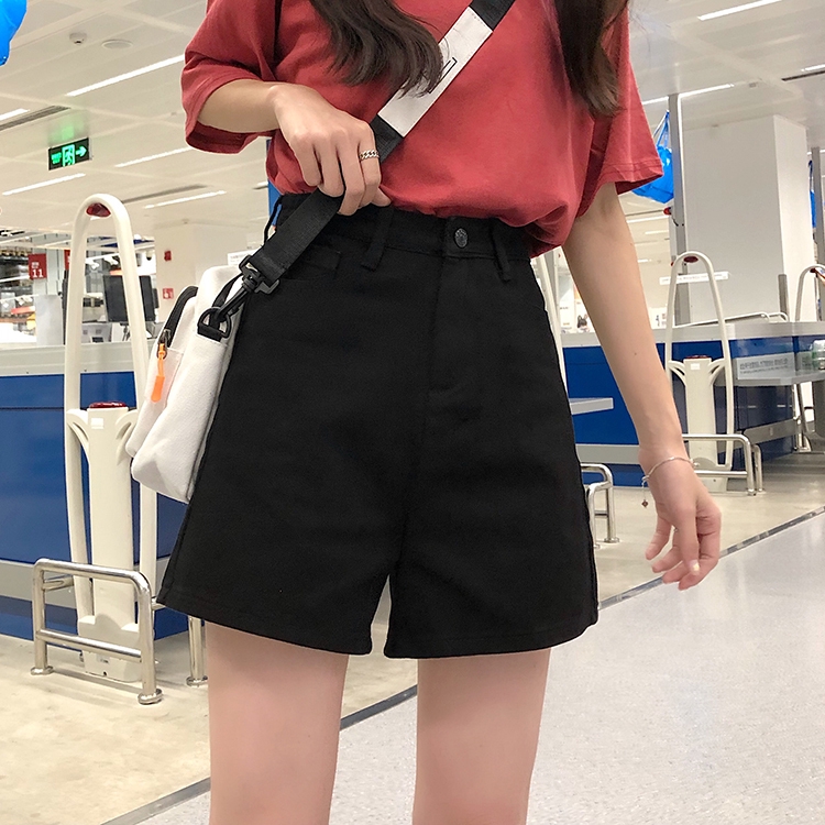 Quần ngắn denim lưng cao ống rộng dễ phối đồ phong cách Hàn Quốc thời trang mùa hè 2019 màu đen/trắng dành cho nữ | BigBuy360 - bigbuy360.vn