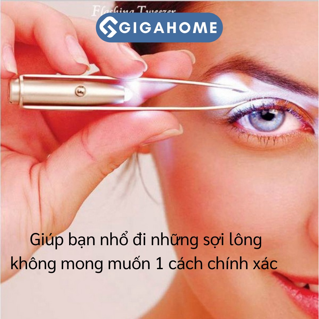 Nhíp Nhổ Lông Mày Có Đèn Led GIGAHOME Chất Liệu Thép Không Gỉ, Sài Pin 4050