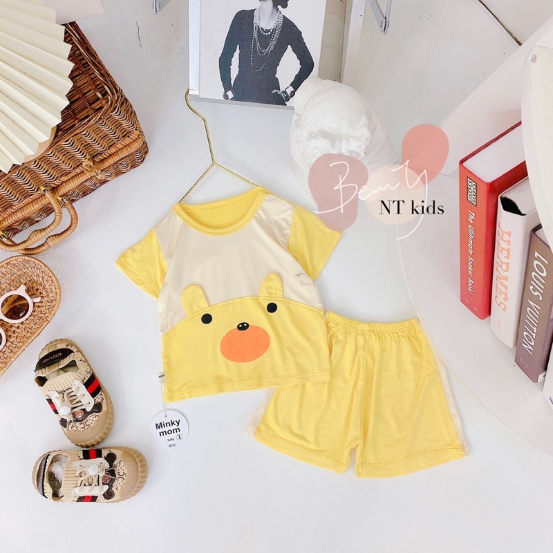 Bộ quần áo cộc tay mùa hè chui cổ vải thun lạnh mỏng mát hình thú Minky Mom bé trai bé gái