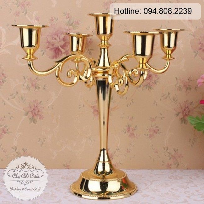 Chân nến 5 tay trang trí kiểu hoàng gia 27cm