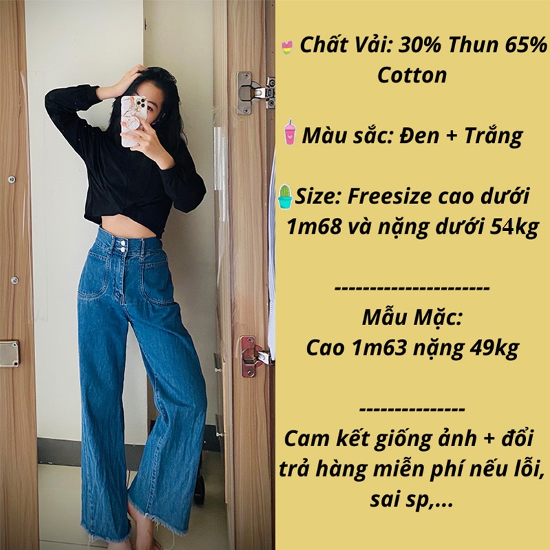 Áo croptop tay dài, áo croptop kiểu nữ tay phồng xoắn bụng vải cotton thoáng mát cá tính