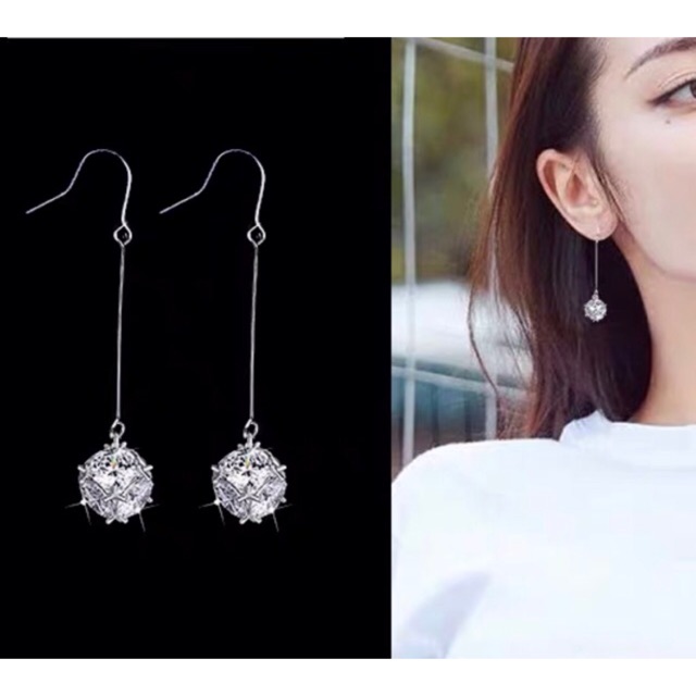 Bạc 925 - Bông tai móc tròn dài hạt đá 8mm