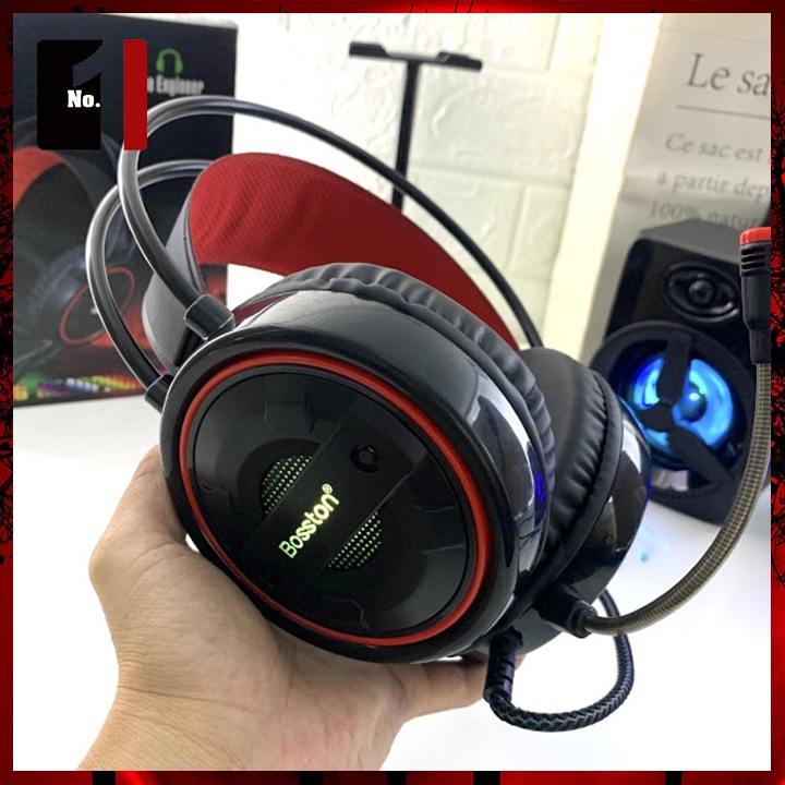 Tai Nghe Nhạc Headphone Gaming Chụp Tai Có Dây BOSSTON HS-12 Led RGB Tai Nghe Game Thủ Có Mic Máy Vi Tính Laptop Pc