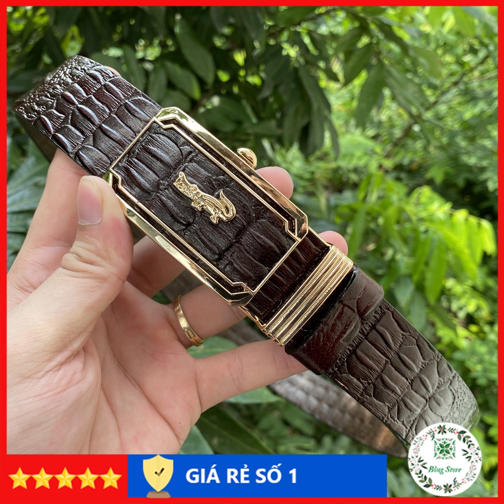 Thắt lưng nam da bò thật cao cấp dây lưng nam da thật dập vân cá sấu khóa tự động mặt cá sấu - DLCS001 Bông Store