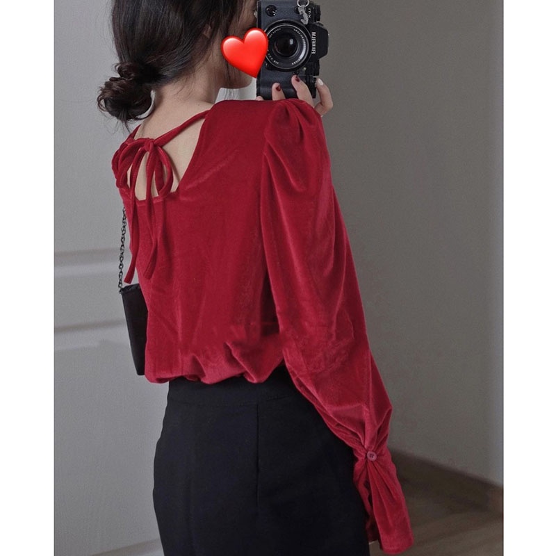 Áo Nhung Dài Tay Nơ Sau Siêu Xinh Hàng Quảng Châu M593- Lolla_Fashion