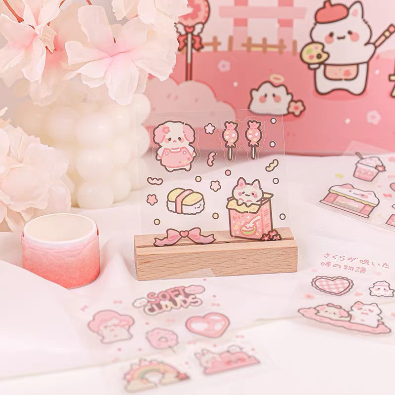 Hình dán sticker vuông NGẪU NHIÊN hình cô bé siêu dễ thương trang trí sổ tay
