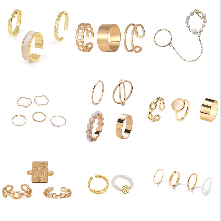 iF YOU Bộ nhẫn   màu vàng/ bạc thiết kế đơn giản phong cách Hàn Quốc