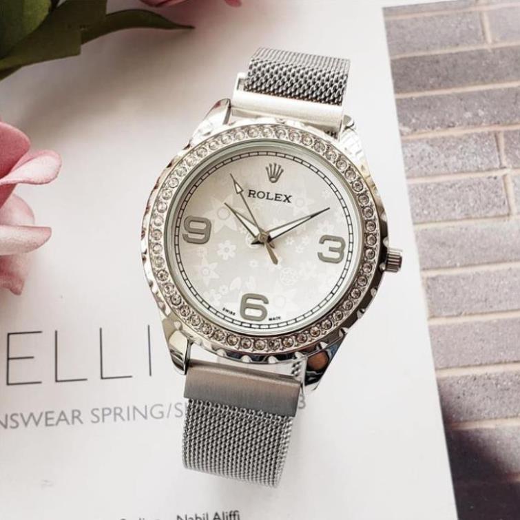 Đồng hồ nữ Rolex mặt tròn đính đá máy pin, dây hợp kim chống gỉ DHN605 trang2k