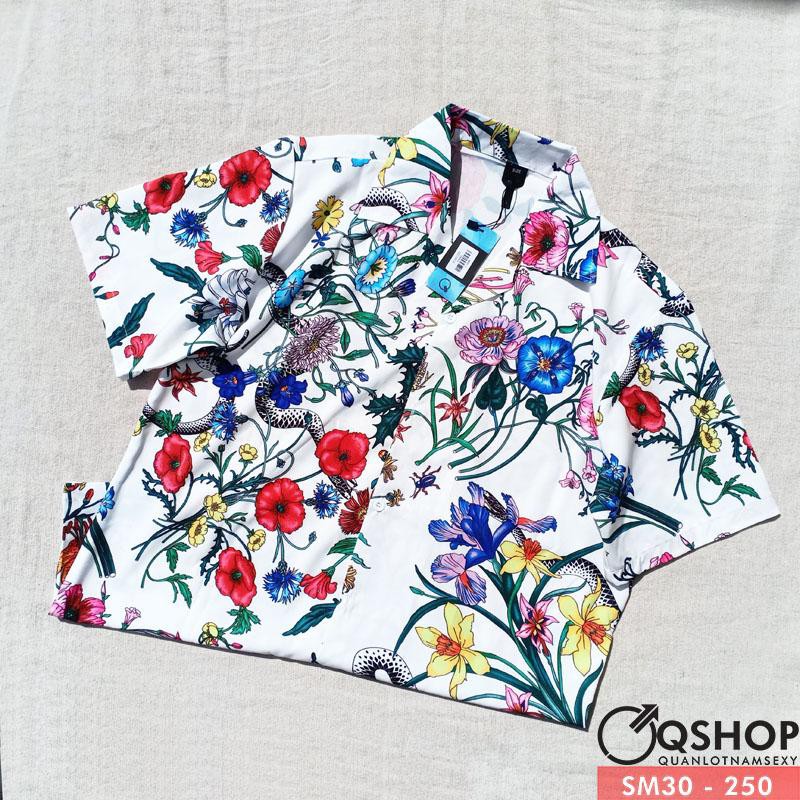 [Sale] Áo sơ mi hoa lá đi biển form rộng SM30