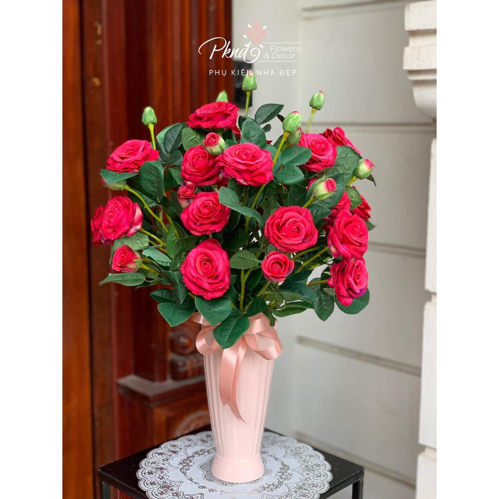 Bình hoa giả hồng leo pháp lụa trang trí đẹp PKND FLOWER &amp; DECOR