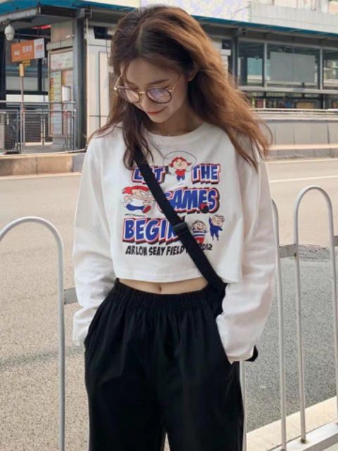 Áo croptop tay dài, áo croptop, áo kiểu, áo nữ, áo hở bụng, áo croptop dễ thương