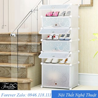 Tủ giày nhựa lắp ghép 6 ô (5 ô nhỏ, 1 ô lớn) 49*111*37cm Màu trắng - Nội Thất Nghệ Thuật Forever