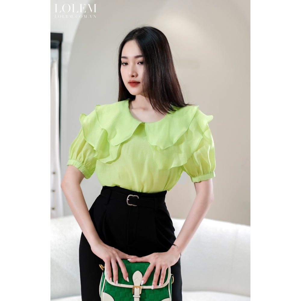 Áo sơ mi kiểu nữ freesize chất liệu tằm Thái tay con cổ tròn 2 lớp LOLEM ASM284