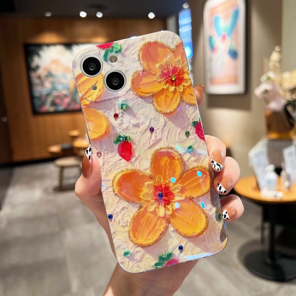 Ốp Điện Thoại Tranh Sơn Dầu Hình Cô Gái Và Hoa Cho iPhone 11 11ProMax 13 13 Pro Max 12 12Pro Max X XS XR