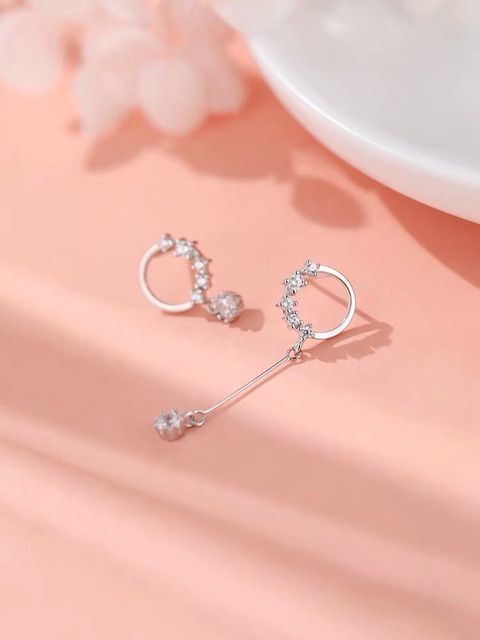 (e1-137) Bông tai khuyên tai bất đối xứng xinh xắn bạc ý 30%