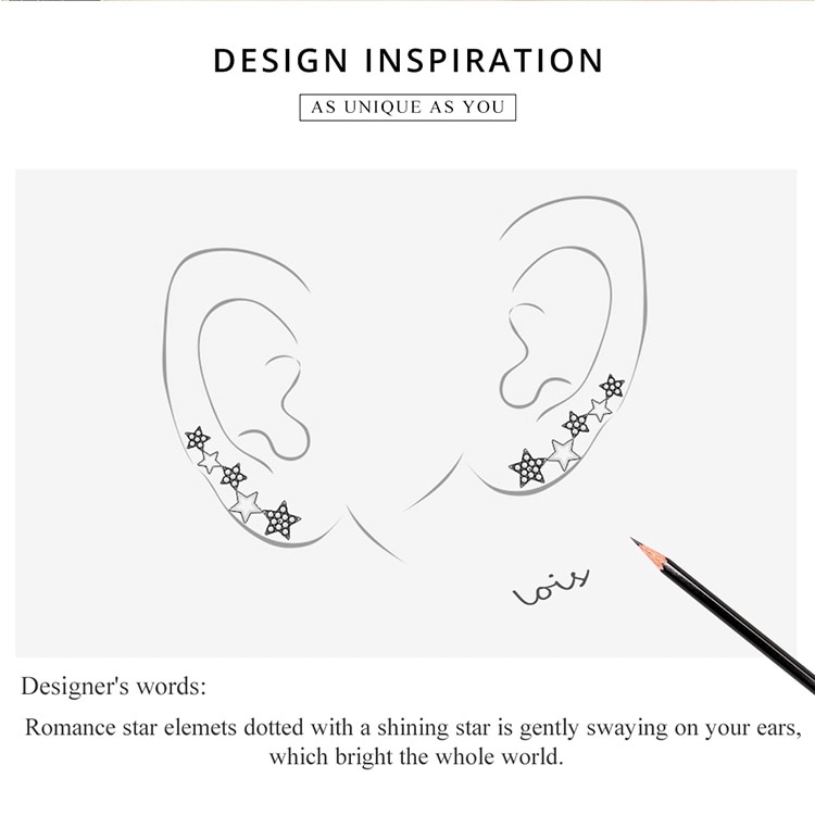 Khuyên tai Bamoer BSE351 bằng bạc hình ngôi sao thời trang